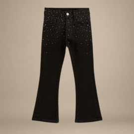 Flared Denim Broek met Glittersteentjes | Zwart