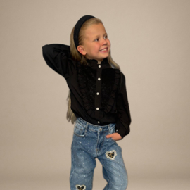 Elegante Blouse met Parelknopen en Pofmouwen Zwart