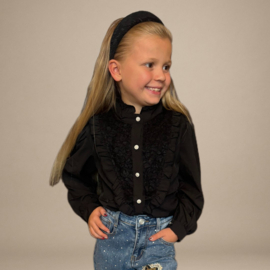 Elegante Blouse met Parelknopen en Pofmouwen Zwart
