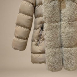 Winterjas met Warme Padding met Luxe Imitatiebont Beige