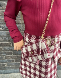 Jurkje Bordeaux met Geblokt Rokje & Tasje