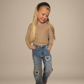 Straightleg Denim Broek met Panterhart en glittersteentjes