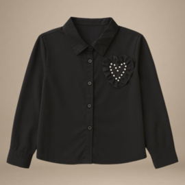Blouse met Strasstenen Hart | Zwart