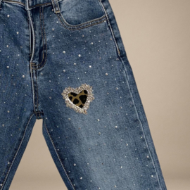 Straightleg Denim Broek met Panterhart en glittersteentjes