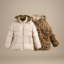 Reversible Winterjas Teddy Panterprint | Beige