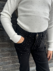 Flared Denim Broek met Glittersteentjes | Zwart