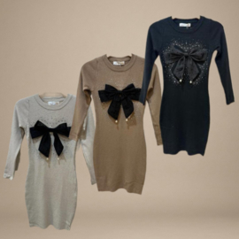 Jurk met sierlijke strik & glittersteentjes