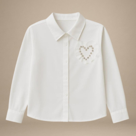 Blouse met Strasstenen Hart | Wit