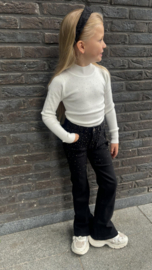 Flared Denim Broek met Glittersteentjes | Zwart