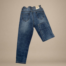 Straightleg Denim Broek met Panterhart en glittersteentjes