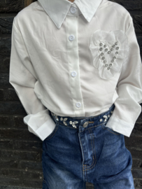 Blouse met Strasstenen Hart | Wit