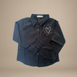 Blouse met Strasstenen Hart | Zwart