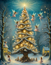 Kerstboom met elfjes Diamond Painting