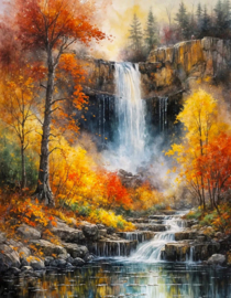 Herfst waterval Diamond Painting