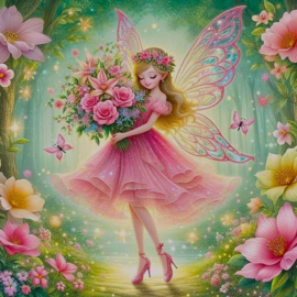 Elfje met bloemen Diamond Painting