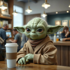 Yoda met koffie Diamond Painting