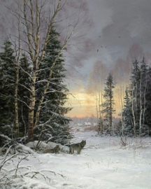 Winter Landschap wolven Diamond Painting