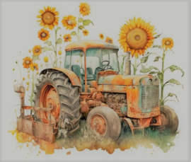 Tractor Zonnebloemen Diamond Painting