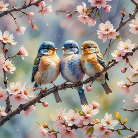Vogeltjes en bloesem Diamond Painting