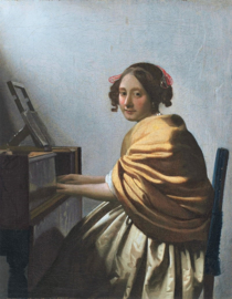 Vermeer jonge vrouw achter virginals
