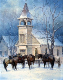 Kerk Paarden Diamond Painting full