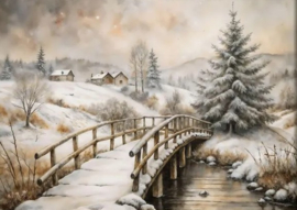 Bruggetje in de sneeuw Diamond Painting