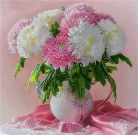 Bloemen Roze Wit Diamond Painting full