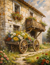 Wagen met bloemen Diamond Painting