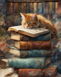 Kat op boeken Diamond Painting