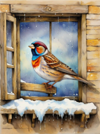 Vogeltje voor het raam Diamond Painting