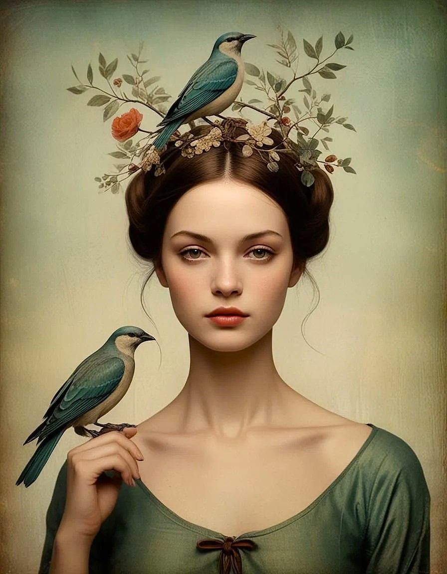 Vrouw met vogels Diamond Painting