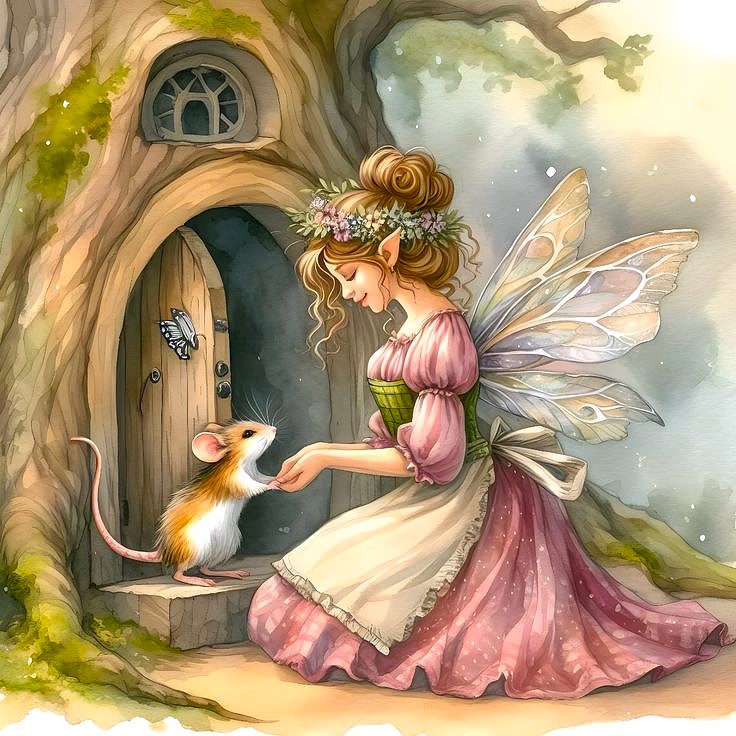 Elfje met muis Diamond Painting