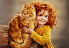 Meisje met kat Diamond Painting full