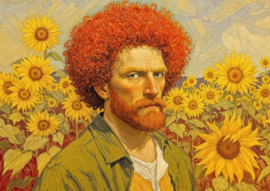 Vincent met krullen en zonnebloemen Diamond Painting