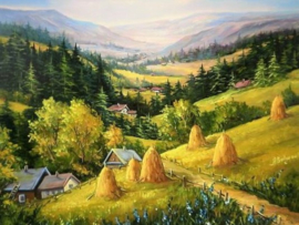 Landschap huisjes Diamond Painting full