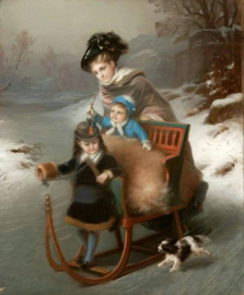 Vrouw met Kinderen op Slee Diamond Painting full