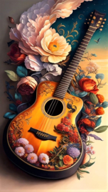 Gitaar Bloemen Diamond Painting