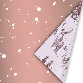 Cadeaupapier - First Snow - rose goud metallic/wit - 50cm x 3m