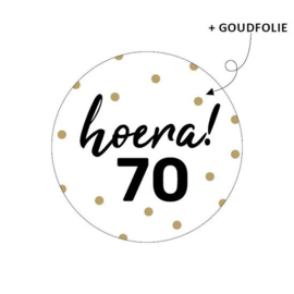 Cadeausticker - Hoera! 70 - wit/zwart/goud - 10 stuks