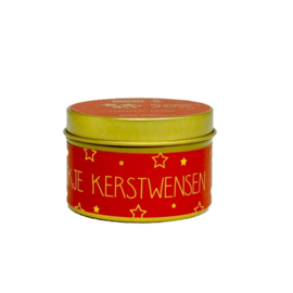 Soja geurkaars XS - Een blikje kerstwensen rood/goud - Winter Glow - per stuk