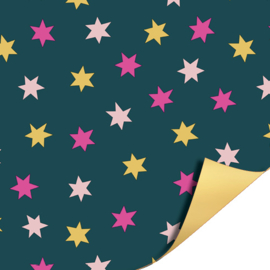 Cadeaupapier - Big Stars - pink/gold - 30cm x 2m
