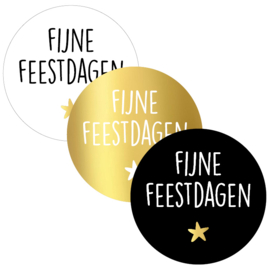 Cadeausticker - Fijne Feestdagen - wit/zwart/goud - 12 stuks