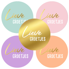 Cadeausticker - Lieve groetjes - pastel - 10 stuks