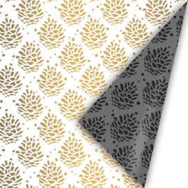 Cadeaupapier - Pinecone Pattern - wit/goud/zwart - 50cm x 3m