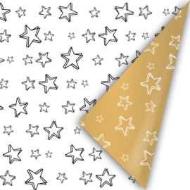 Cadeaupapier - Super Stars - wit/zwart/goud - 50cm x 3m