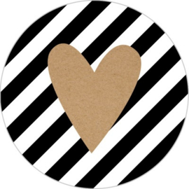 Sticker XL - Hart kraft - zwart/wit streep - 5 stuks
