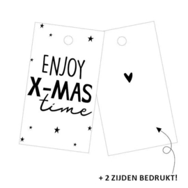 Cadeaulabel - Enjoy X-MAS time - wit/zwart - per stuk