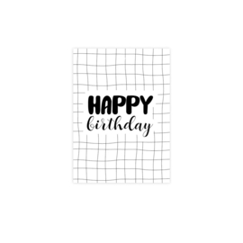 Minikaart - Happy Birthday - wit/zwart - per stuk