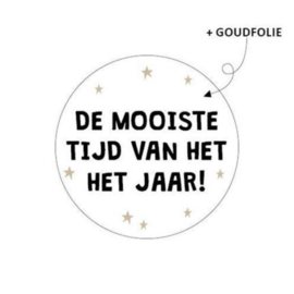 Cadeausticker - De mooiste tijd van het jaar! - wit/zwart/goudfolie - 10 stuks