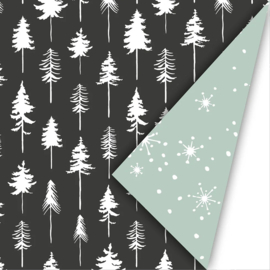 Cadeaupapier - Lovely Trees - zwart/wit - 30cm x 2m